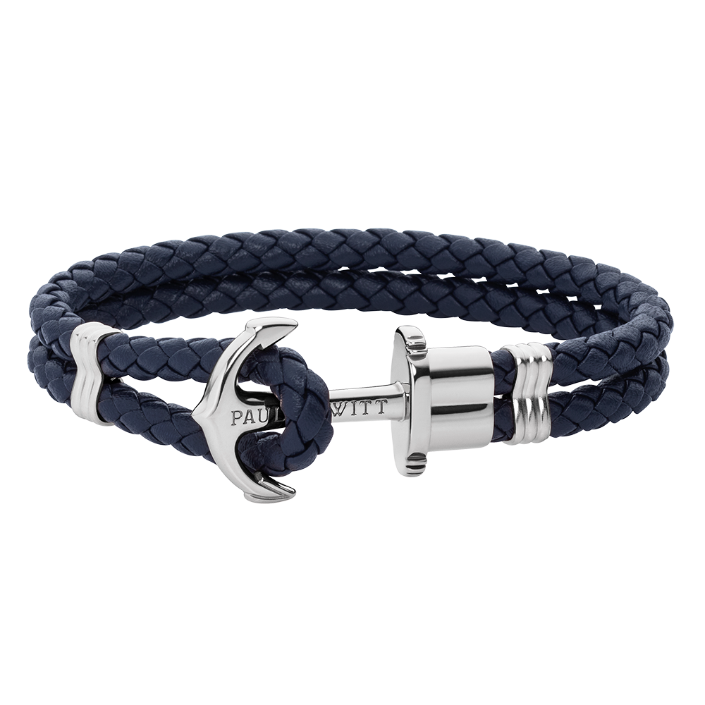 Bracelet Ancre Phrep Argent Cuir Bleu Marine