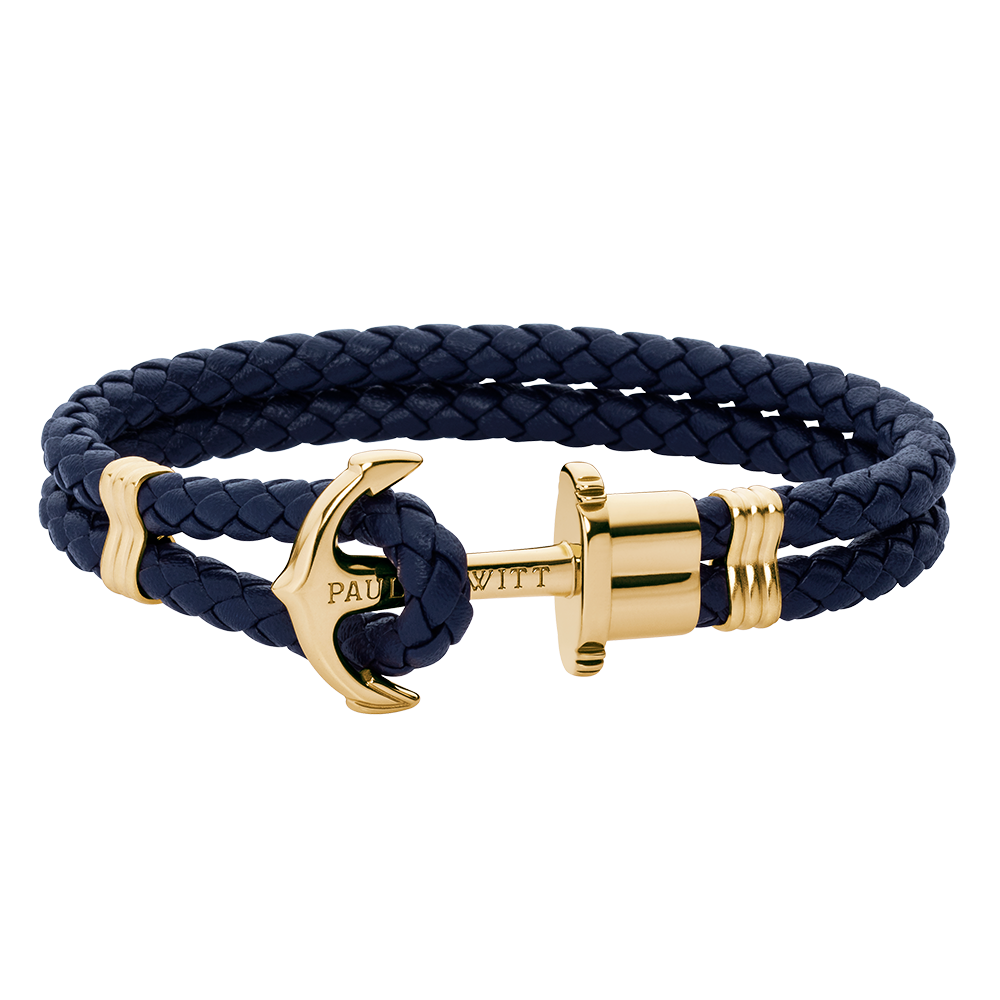Bracelet Ancre Phrep Gold Cuir Bleu Marine