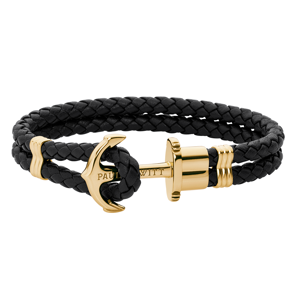 Anchor Bracelet Phrep Gold Leather Black