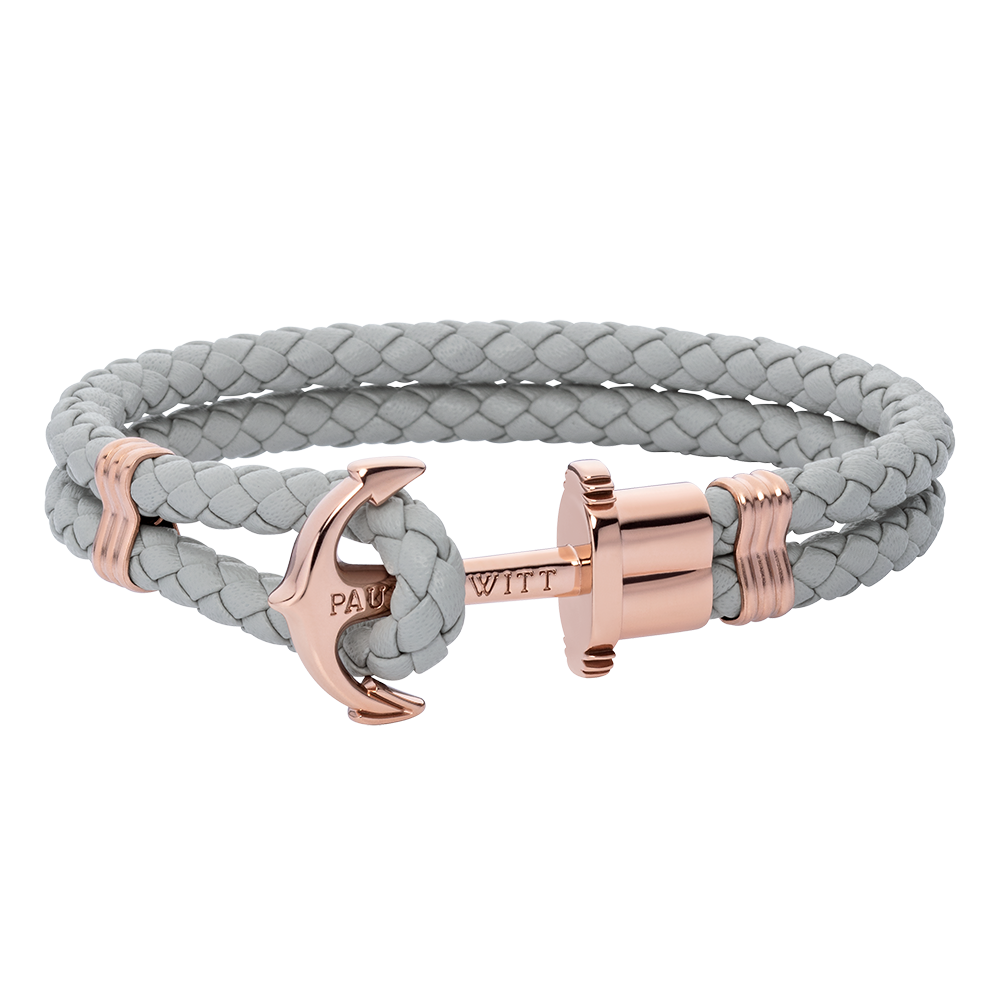 Bracelet Ancre Phrep Or Rose Cuir Gris