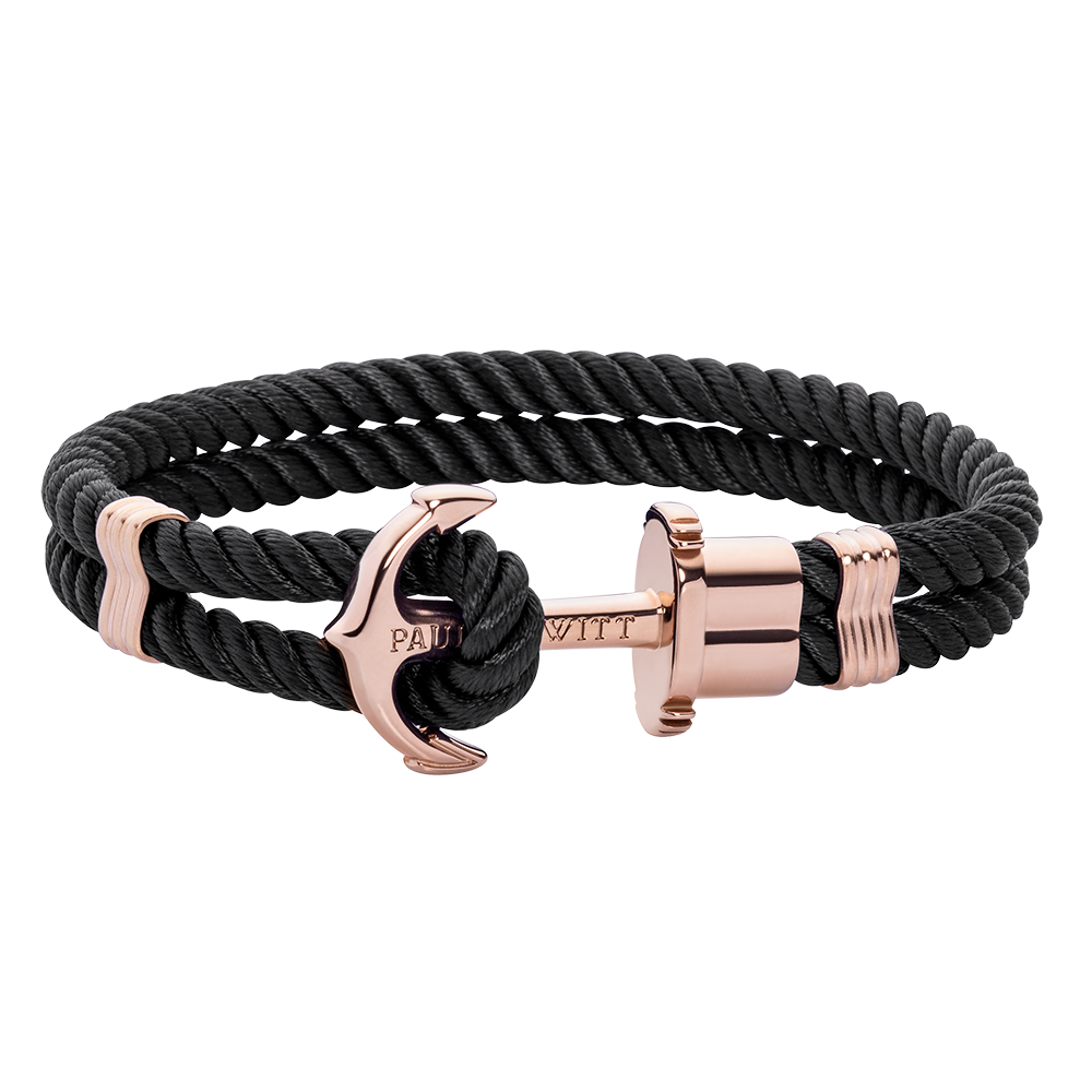 Bracelet Ancre Phrep Or Rose Nylon Noir