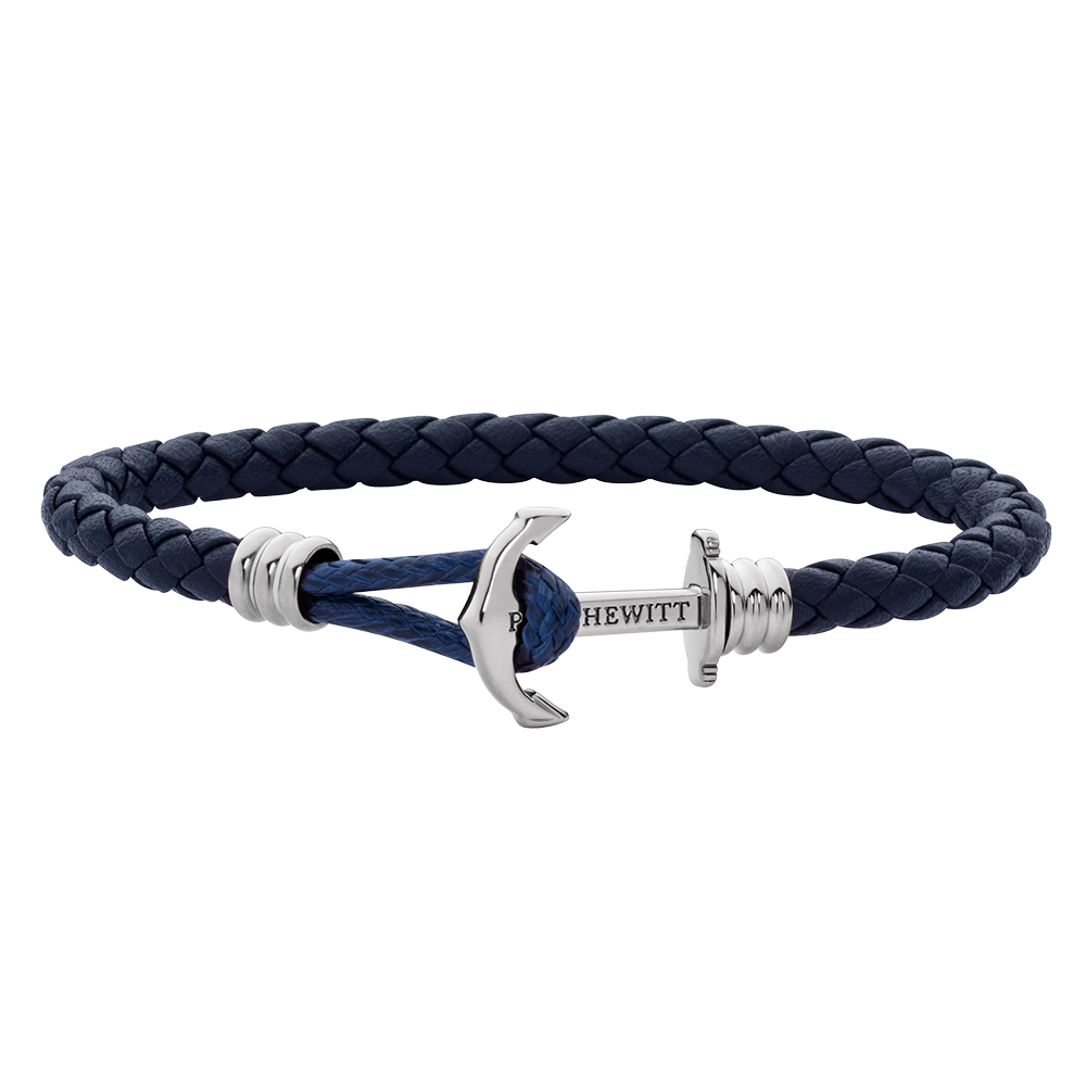 Bracelet Ancre Phrep Lite Argent Cuir Bleu Marine