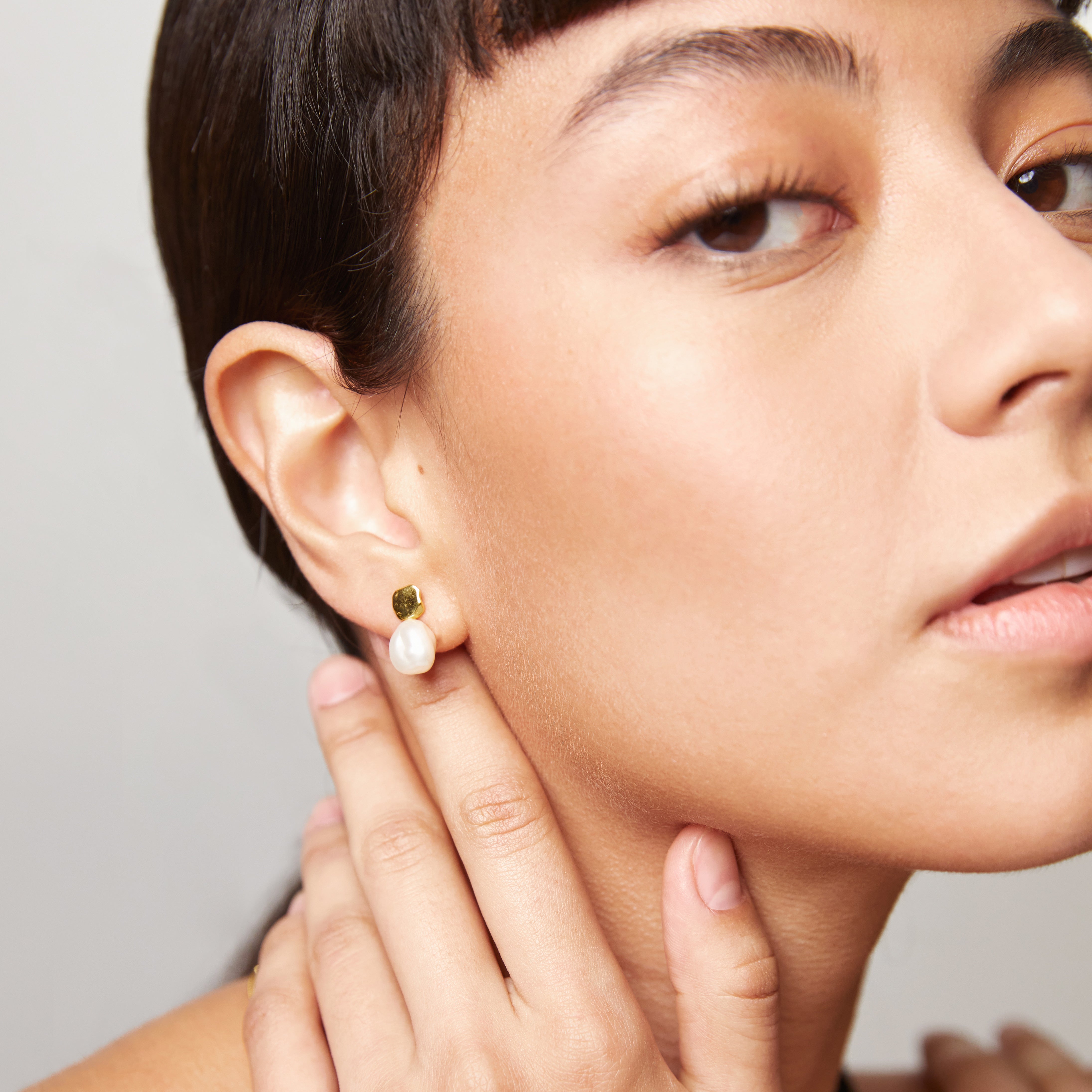 Ocean Pearl Ear Stud Sterling Silver Gold Plated