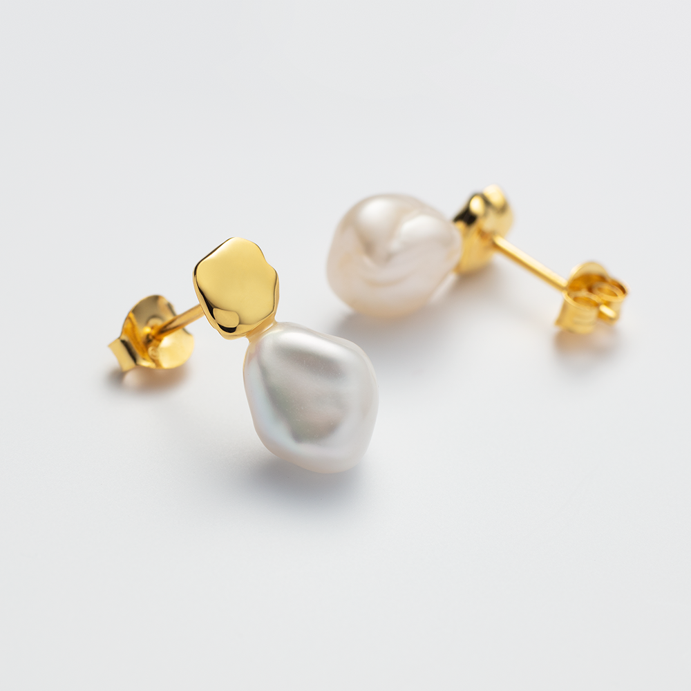 Ocean Pearl Ear Stud Sterling Silver Gold Plated