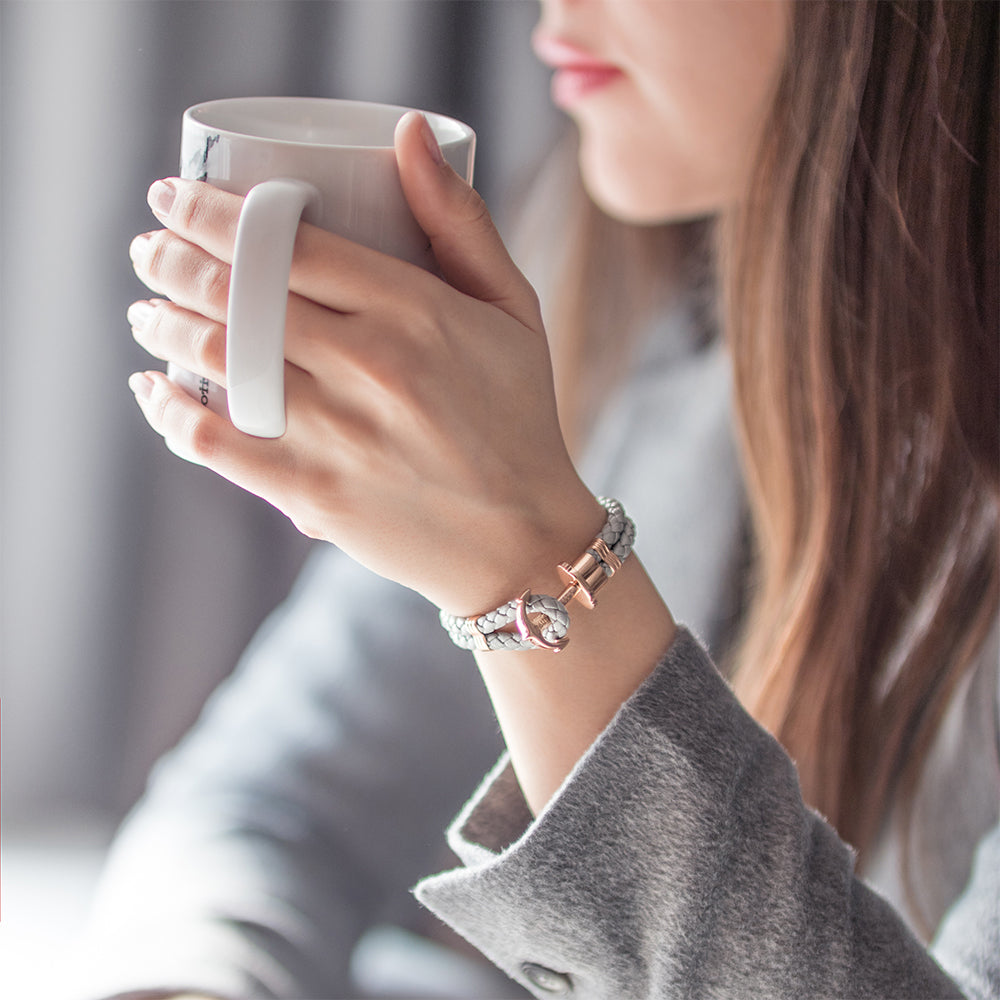 Bracelet Ancre Phrep Or Rose Cuir Gris