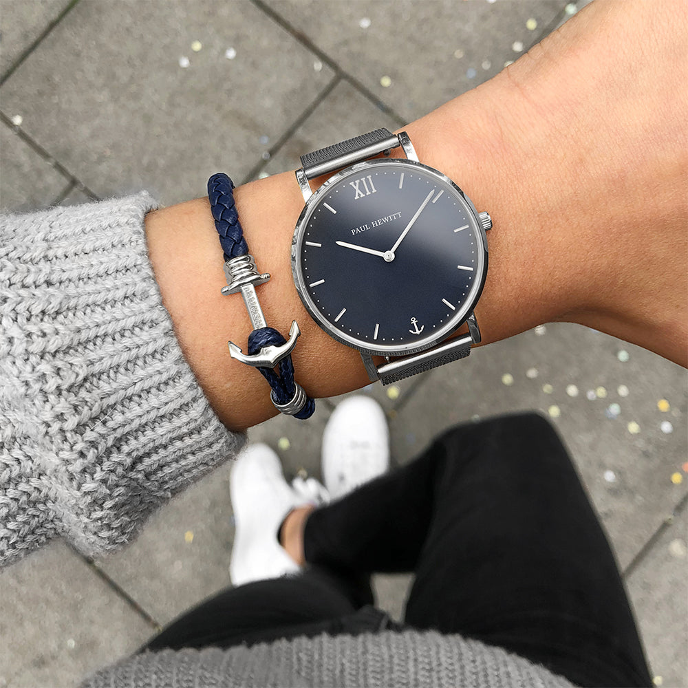 Anchor Bracelet Phrep Lite Silver Leather Navy Blue