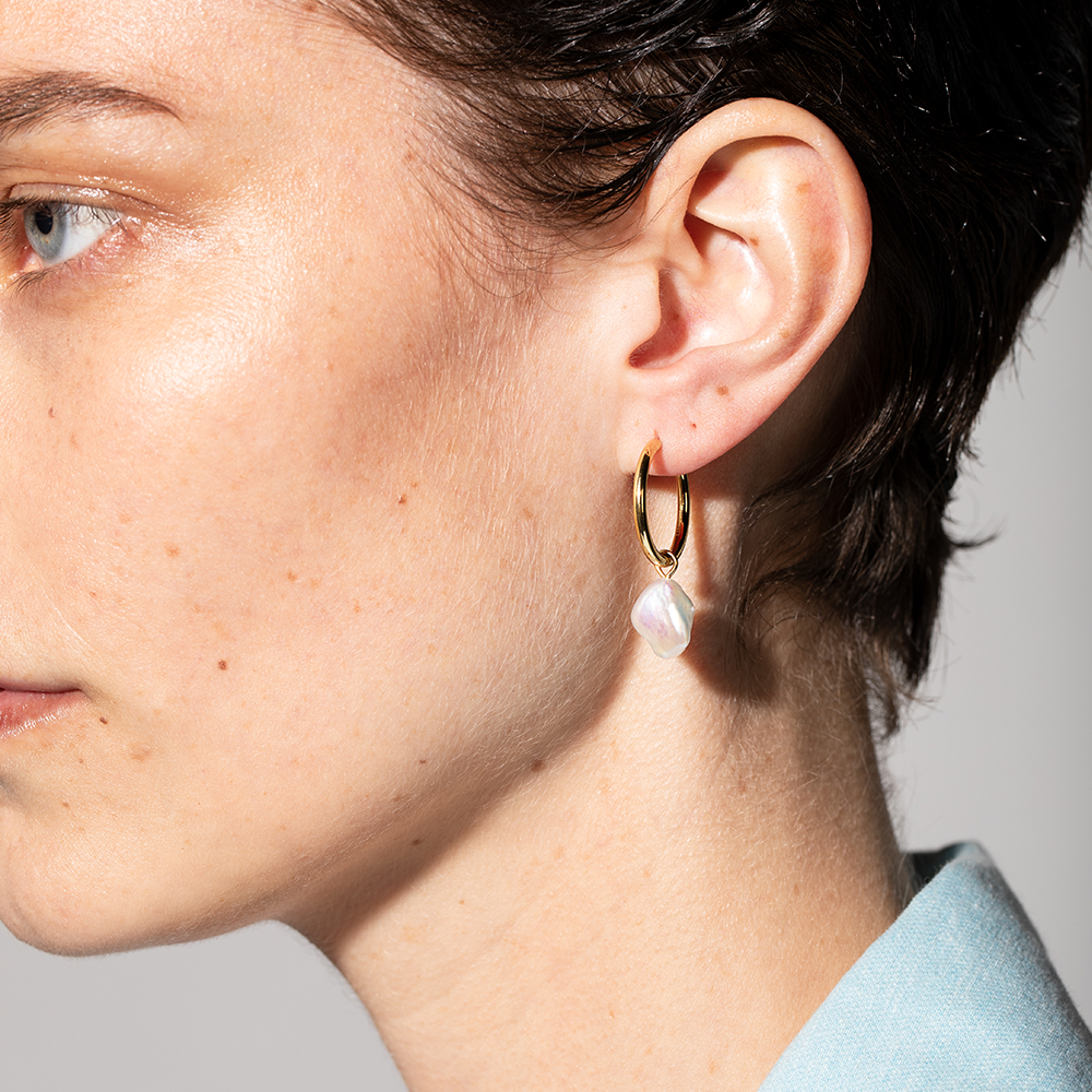 Treasure Pearl Pendant Earrings Gold
