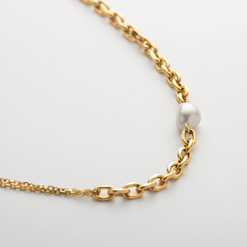 Treasure Duo Necklace Pearl Gold