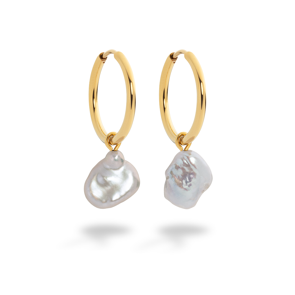 Treasure Pearl Pendant Earrings Gold